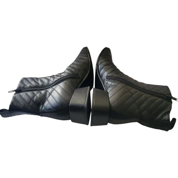 NAPOLEONI QUILTED BLACK Leather Block Heel Zipped Women Booties - Italy Size 38 - Picture 8 of 9
